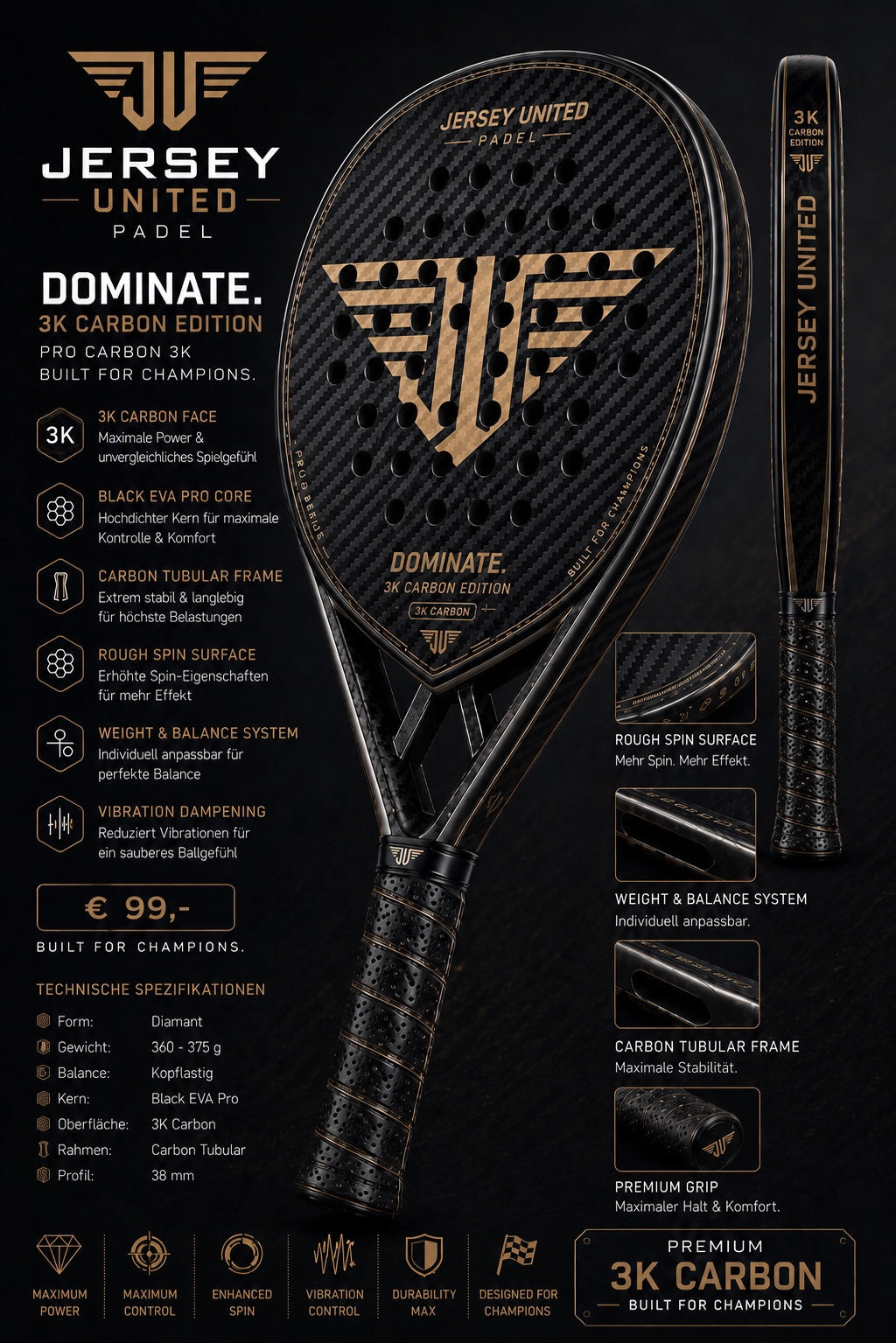 Jersey United Padel Dominate 3K Carbon Edition